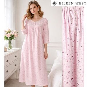 Eileen West Pink Floral Nightgown Slip Dress Dainty Lace Coquette Fairy Tale S